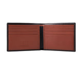 Mens Leather Wallet from Rydal in 'Black/Rust' showing interior.