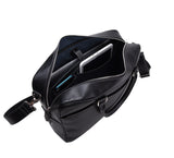 The Lexington Mens Leather Briefcase from Rydal in 'Black' showing interior.