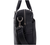 The Lexington Mens Leather Briefcase from Rydal in 'Black' showing close up of side of bag.
