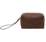 Leather Wrist Bag from Rydal in 'Dark Brown' showing front.