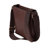 The Lucca Mens Leather Shoulder Bag from Rydal in 'Dark Brown' showing rear.
