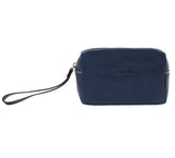 Leather Wrist Bag from Rydal in 'Royal Blue' showing front.
