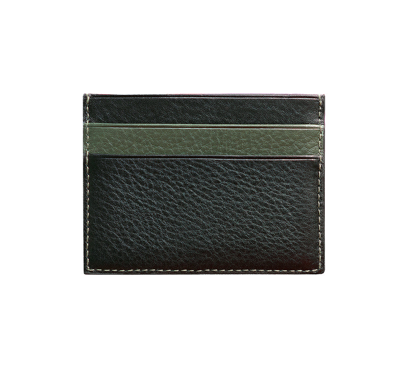 Mens Leather Card Holder in 'Black/Green' showing reverse side.