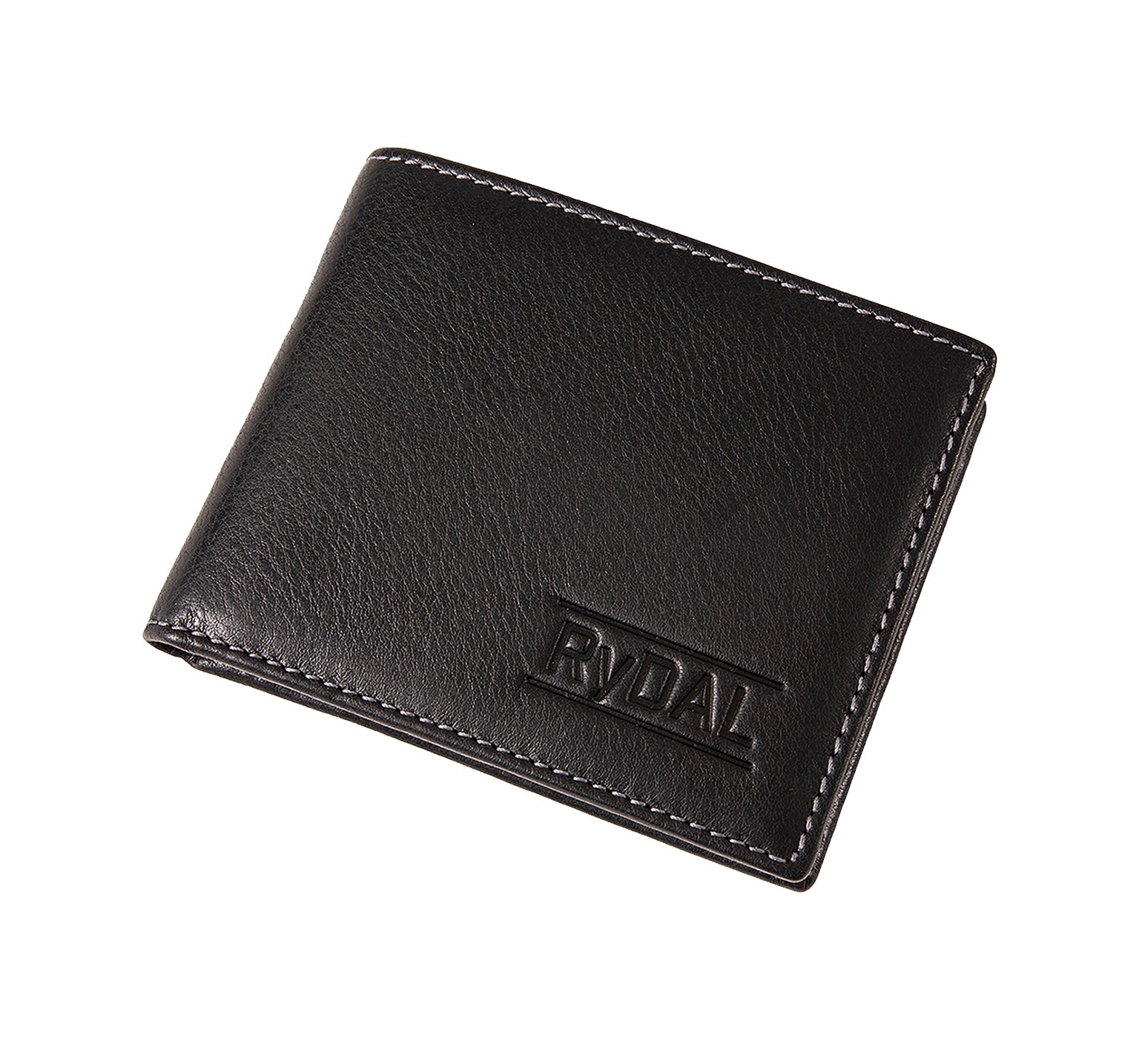 Mens Leather Wallet with Coin Pocket from Rydal in 'Black/Grey' showing wallet closed.