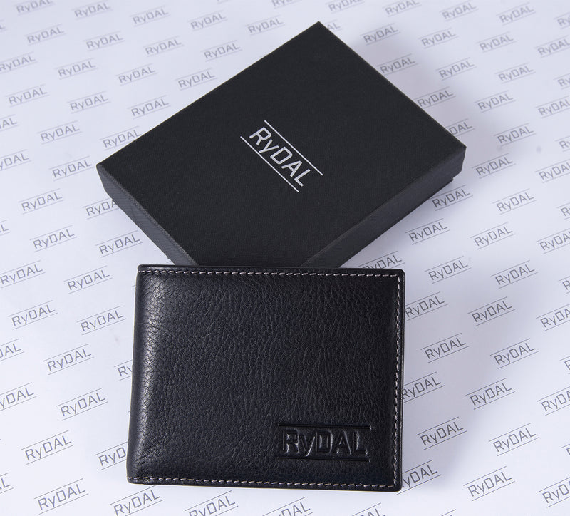 Mens Leather Wallet from Rydal in 'Black/Grey' with Giftbox.