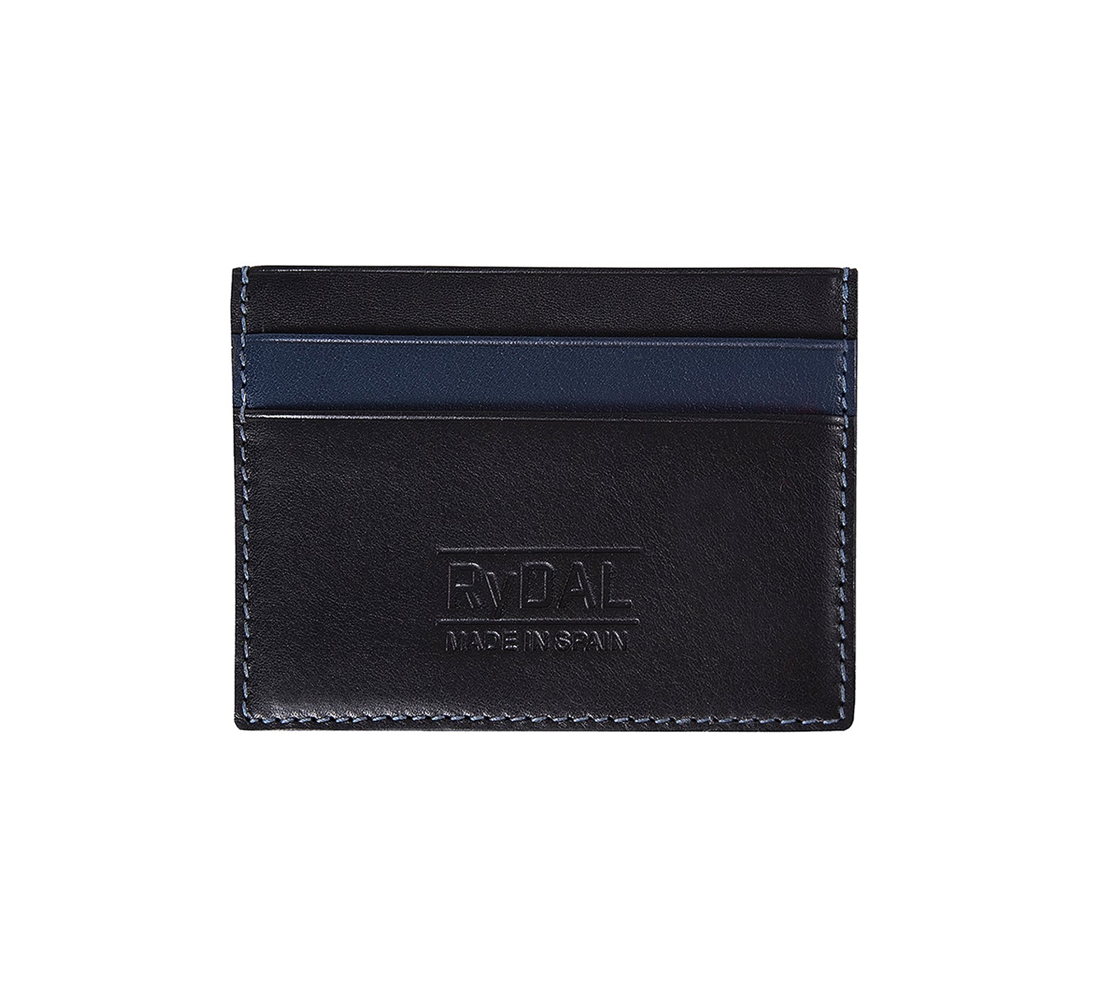 Mens Leather Card Holder in 'Black/Royal Blue'.