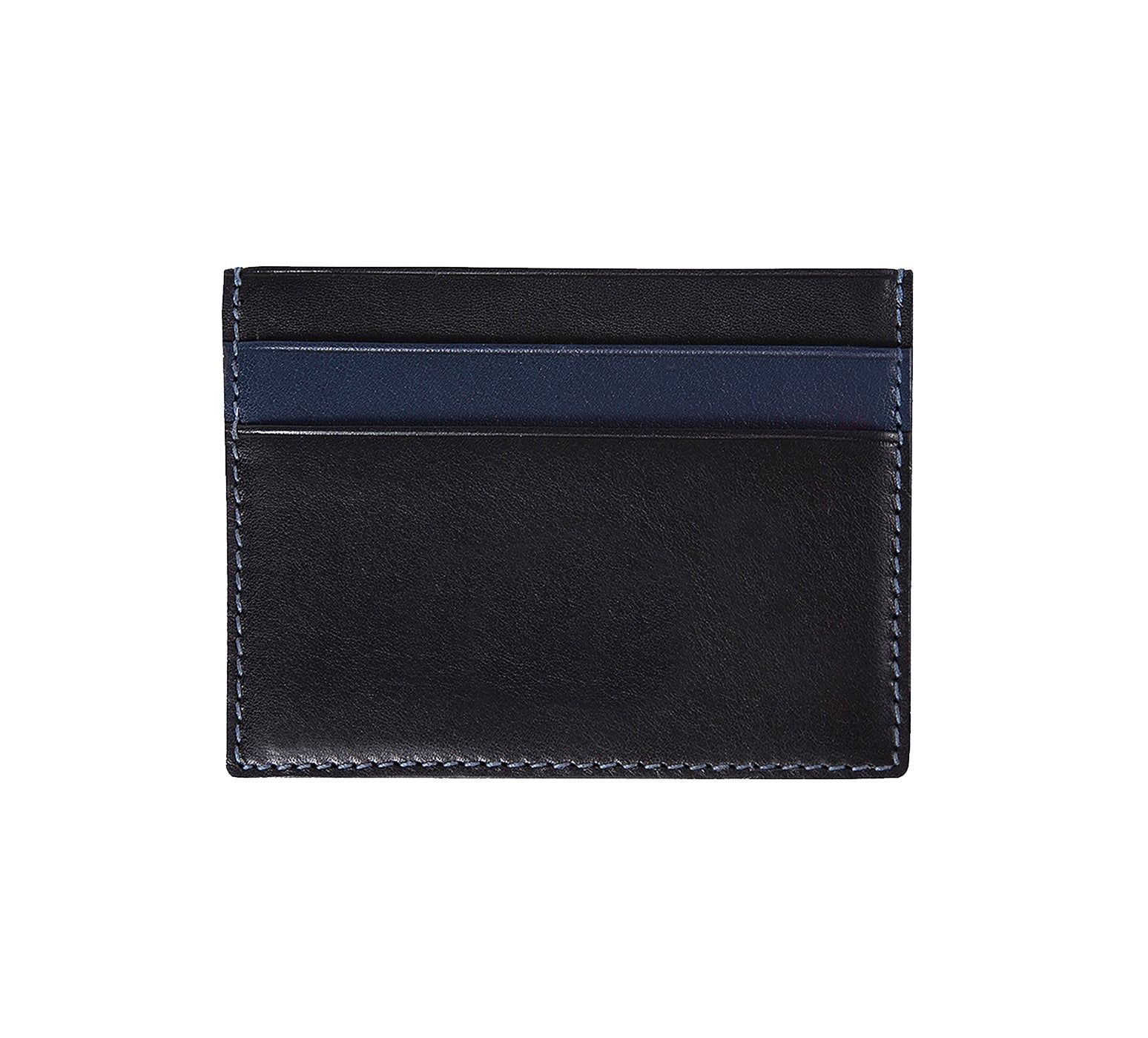 Mens Leather Card Holder in 'Black/Royal Blue' showing reverse side.