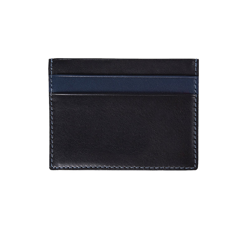 Mens Leather Card Holder in 'Black/Royal Blue' showing reverse side.