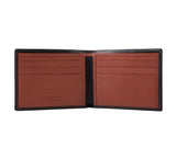 Mens Leather Wallet from Rydal in 'Black/Rust' showing interior.