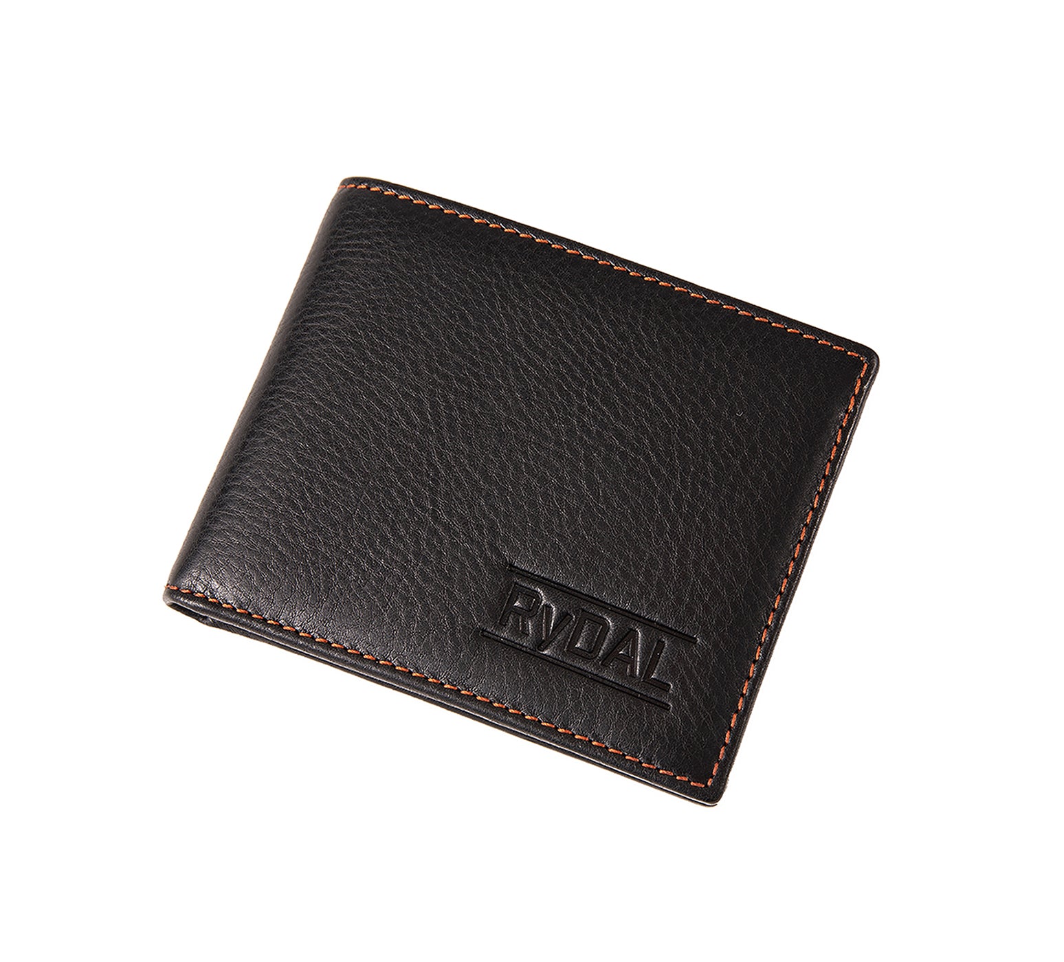 Mens Leather Wallet with Coin Pocket from Rydal in 'Black/Rust' showing wallet closed.