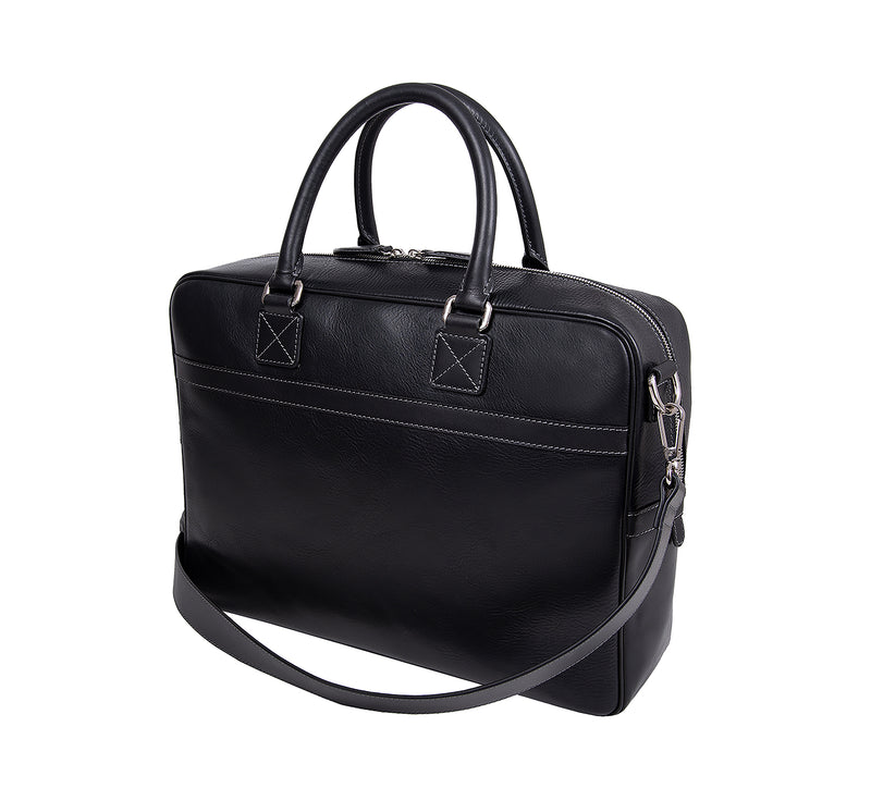 The Lexington Mens Leather Briefcase from Rydal in 'Black' showing rear.