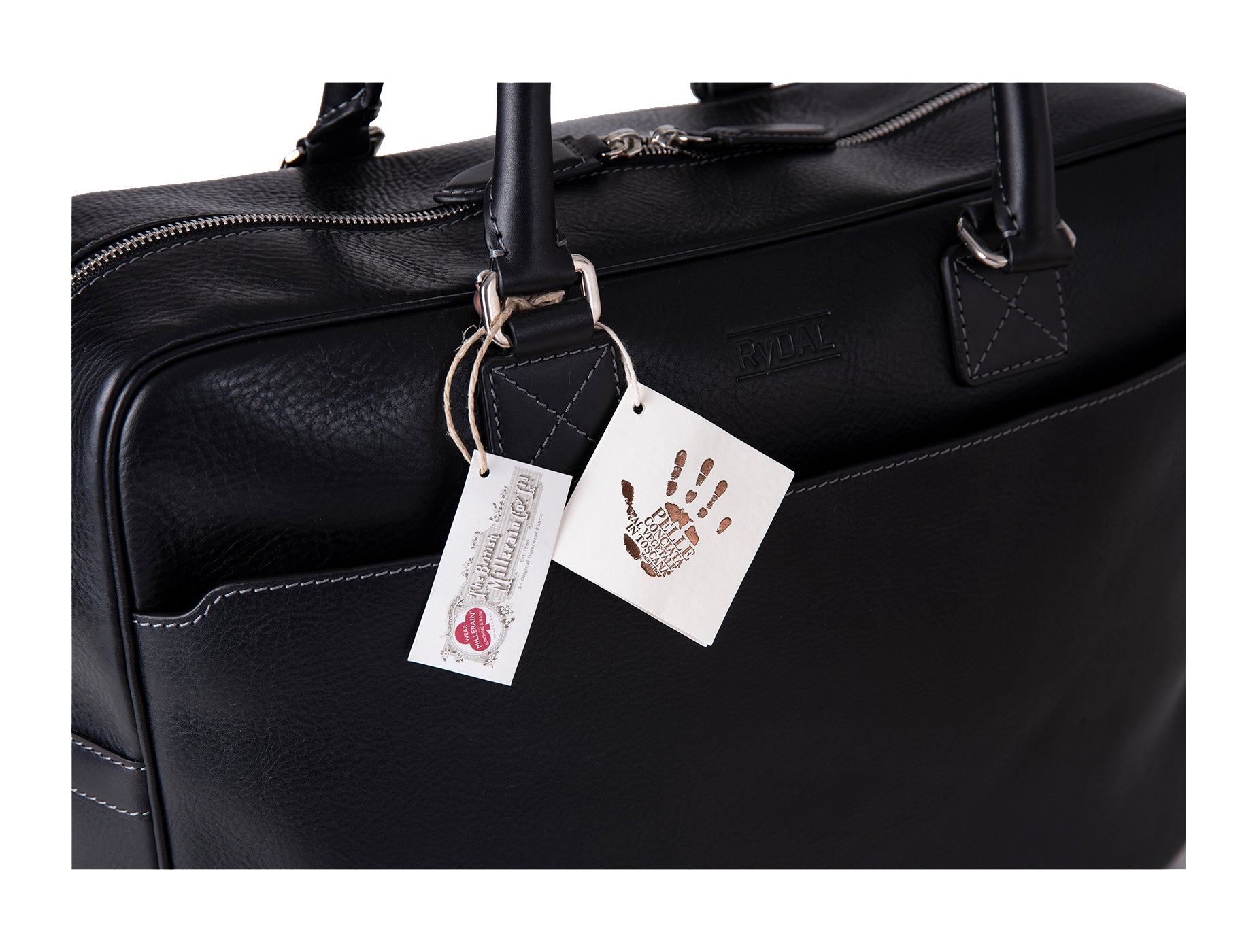 The Lexington Mens Leather Briefcase from Rydal in 'Black' with Guarantee Tags.