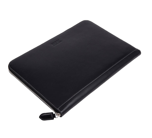 Albany Leather Document Holder from Rydal in 'Black' lying flat.