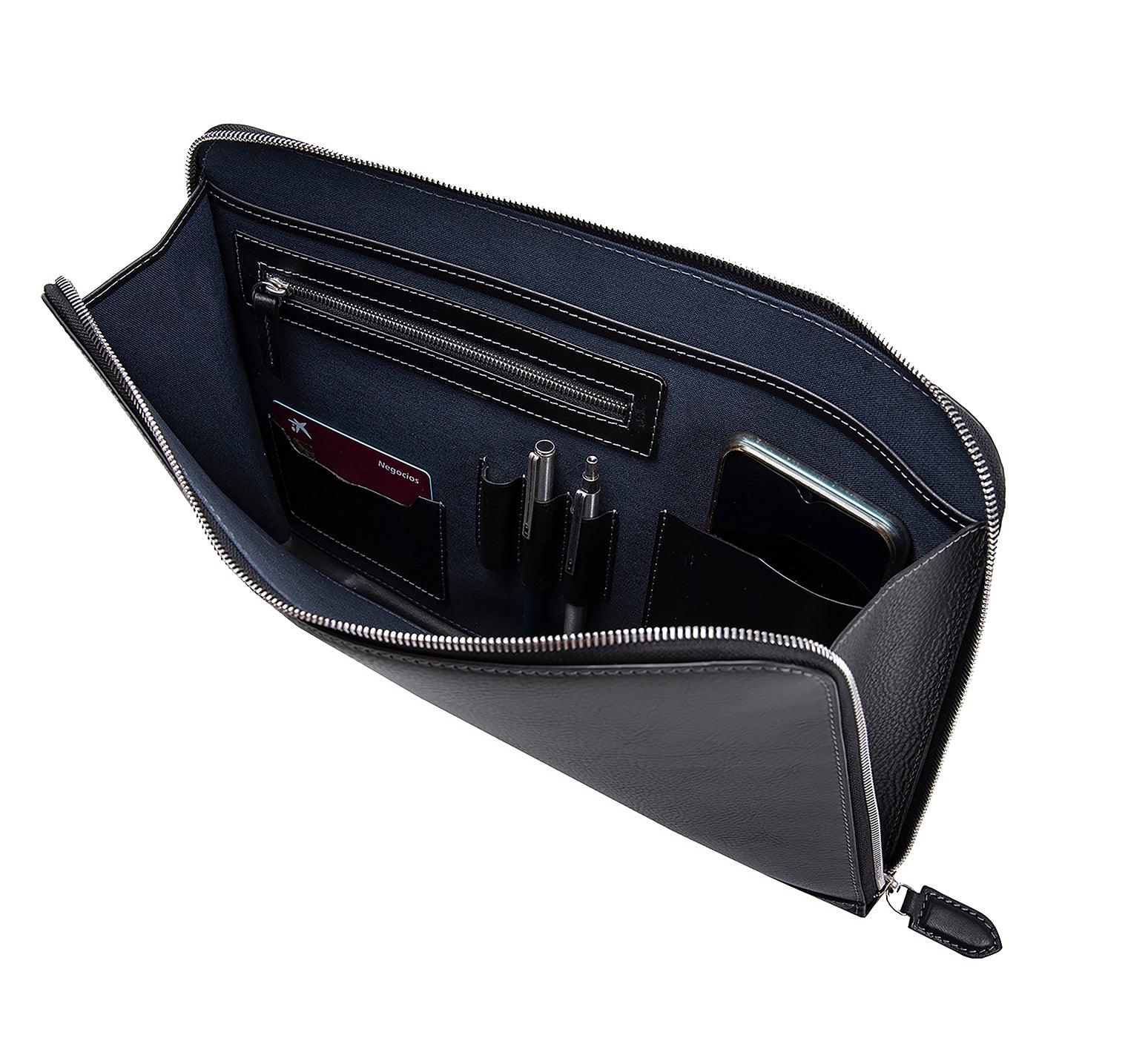 Albany Leather Document Holder from Rydal in 'Black' showing interior.