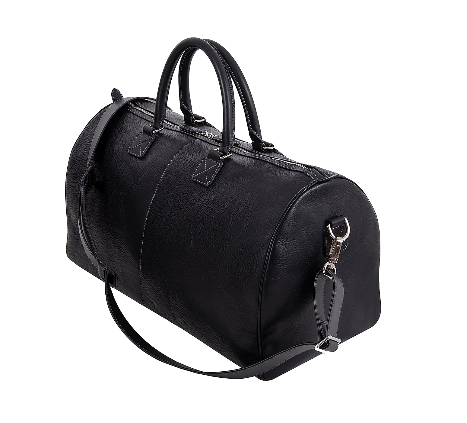 The Portland Mens Leather Travel Bag from Rydal in 'Black' showing side of bag.