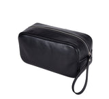 Mens Leather Wash Bag from Rydal in 'Black' showing zip.
