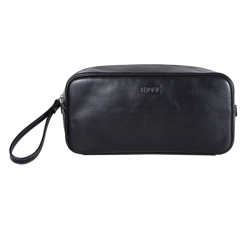 Mens Leather Wash Bag from Rydal in 'Black'.