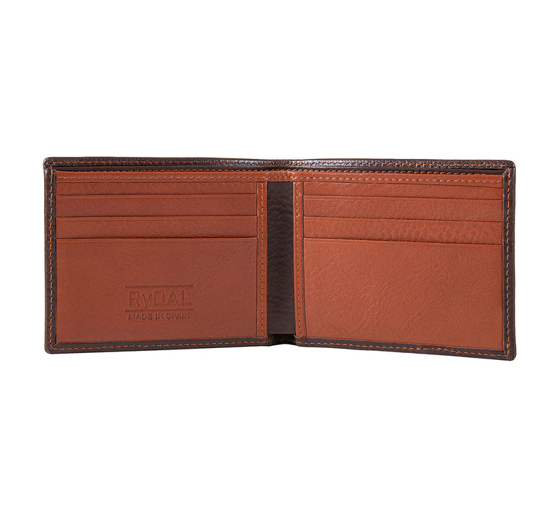 Mens Leather Wallet from Rydal in 'Dark Brown/Rust' showing interior.