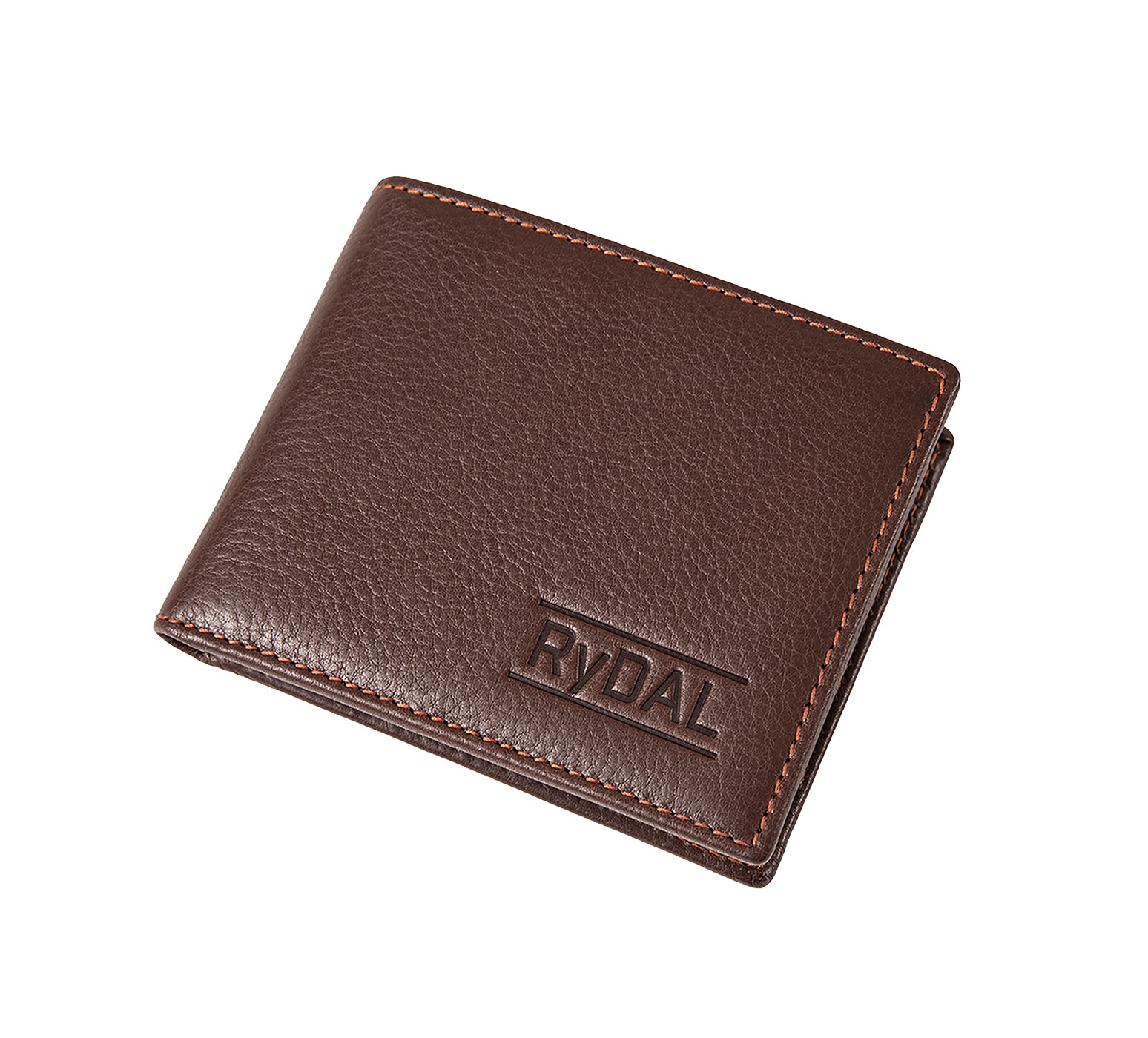 Mens Leather Wallet with Coin Pocket from Rydal in 'Dark Brown/Rust' showing wallet closed.