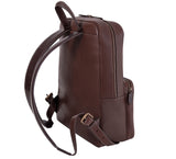 The Henley Mens Leather Backpack from Rydal in 'Dark Brown' showing shoulder straps.