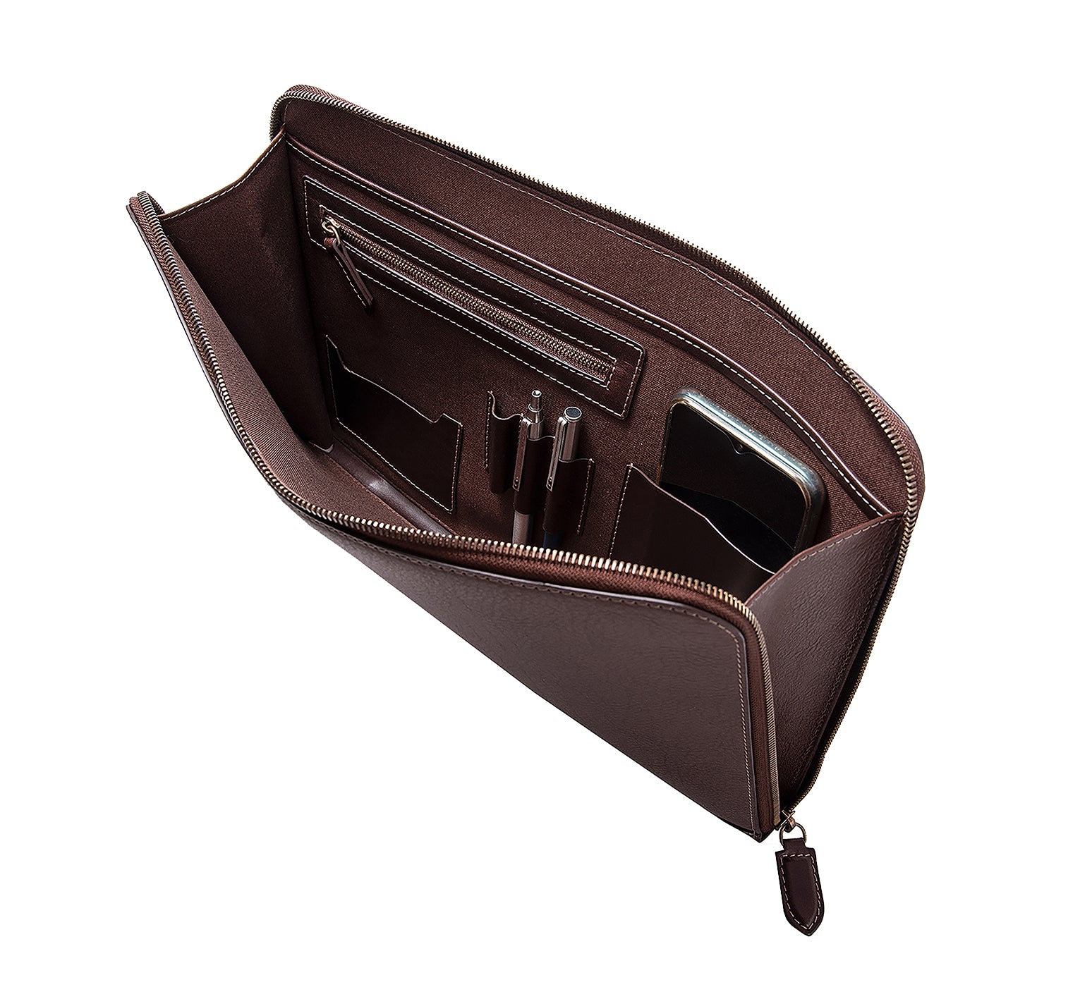 Albany Leather Document Holder from Rydal in 'Dark Brown' showing interior.