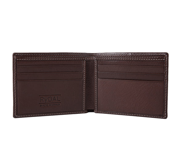 Mens Leather Wallet from Rydal in 'Dark Brown' showing interior.