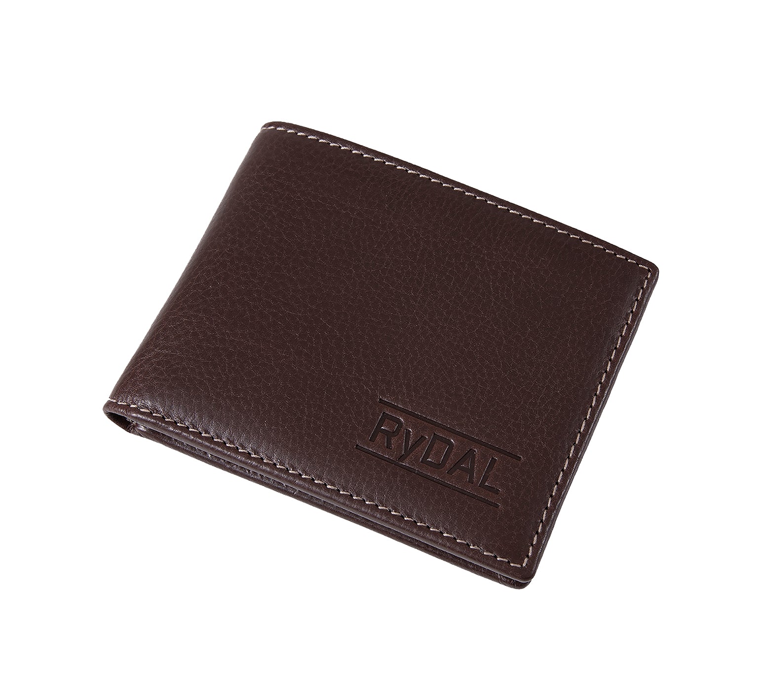 Mens Leather Wallet with Coin Pocket from Rydal in 'Dark Brown' showing wallet closed.