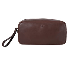 Mens Leather Wash Bag from Rydal in 'Dark Brown'.