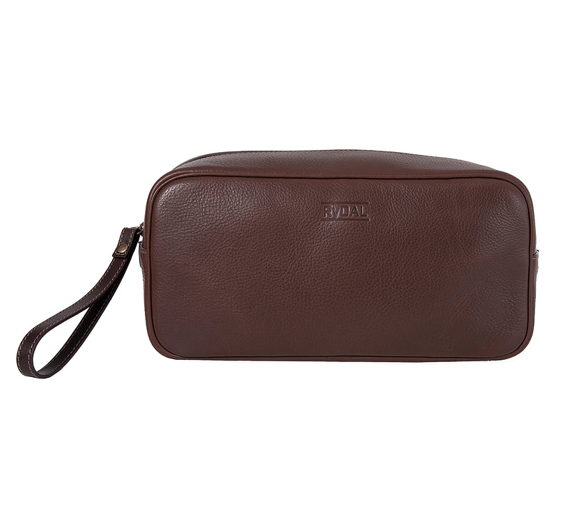 Mens Leather Wash Bag from Rydal in 'Dark Brown'.