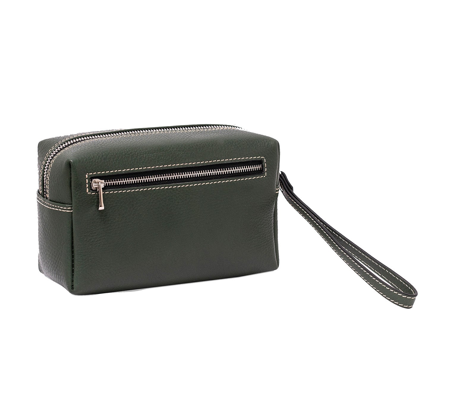 Leather Wrist Bag from Rydal in 'Green' showing reverse. 