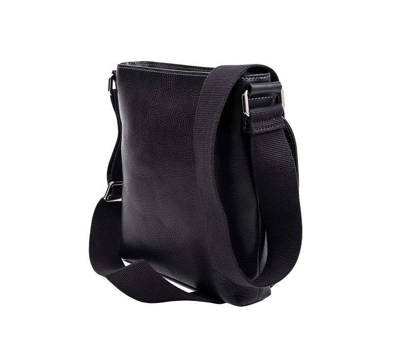 The Lucca Mens Leather Shoulder Bag from Rydal in 'Black' showing rear.