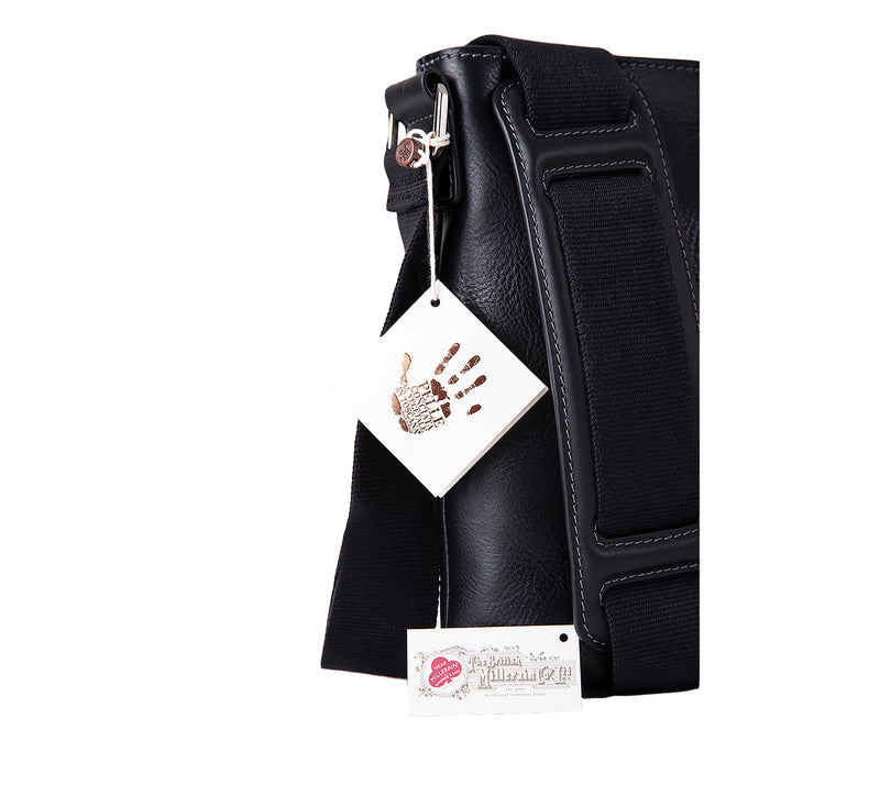The Lucca Mens Leather Shoulder Bag from Rydal in 'Black' with Guarantee Tags.