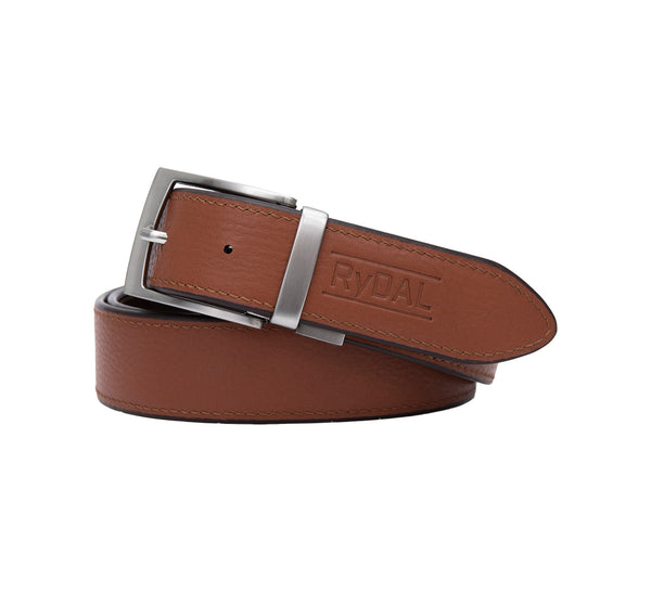 Firenze Mens Reversible Leather Belt from Rydal in 'Black/Rust' showing rust. 