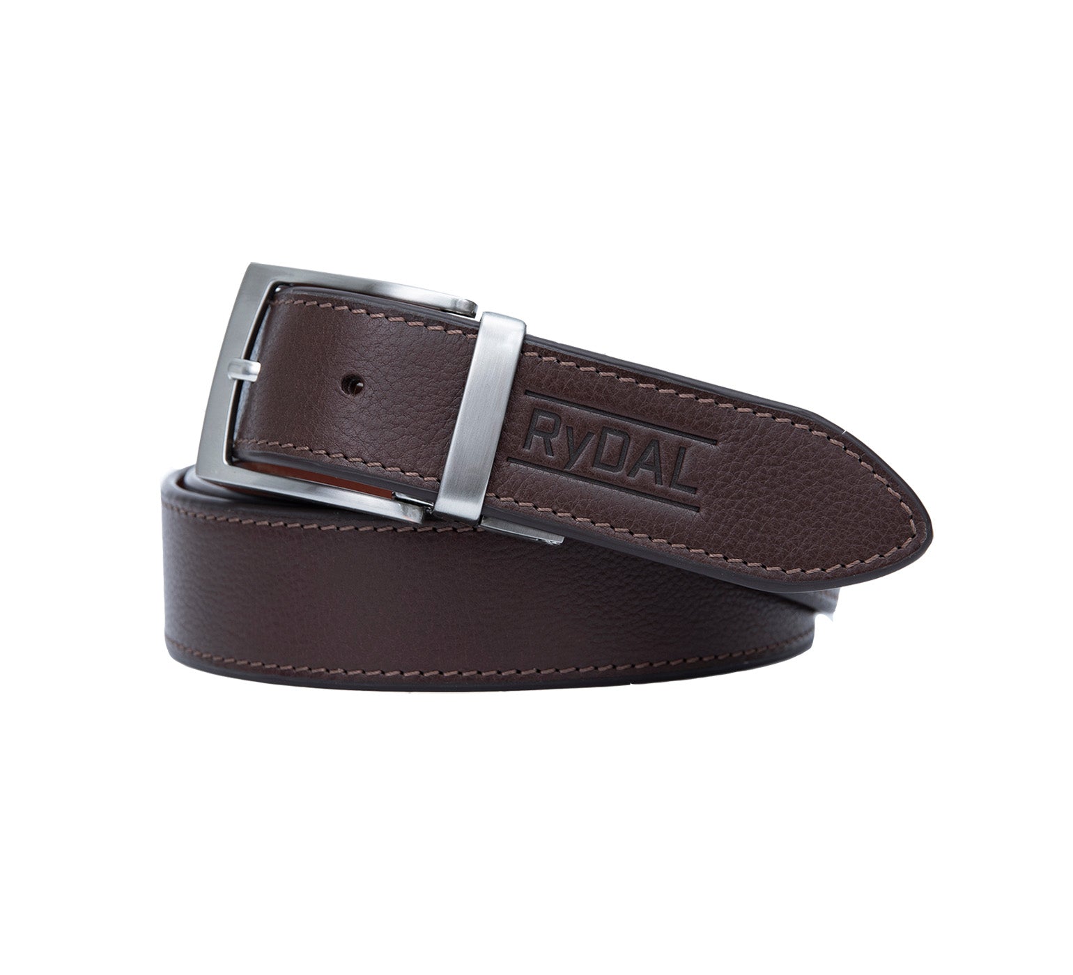 Firenze Mens Reversible Leather Belt from Rydal in 'Dark Brown/Rust' showing dark brown. 