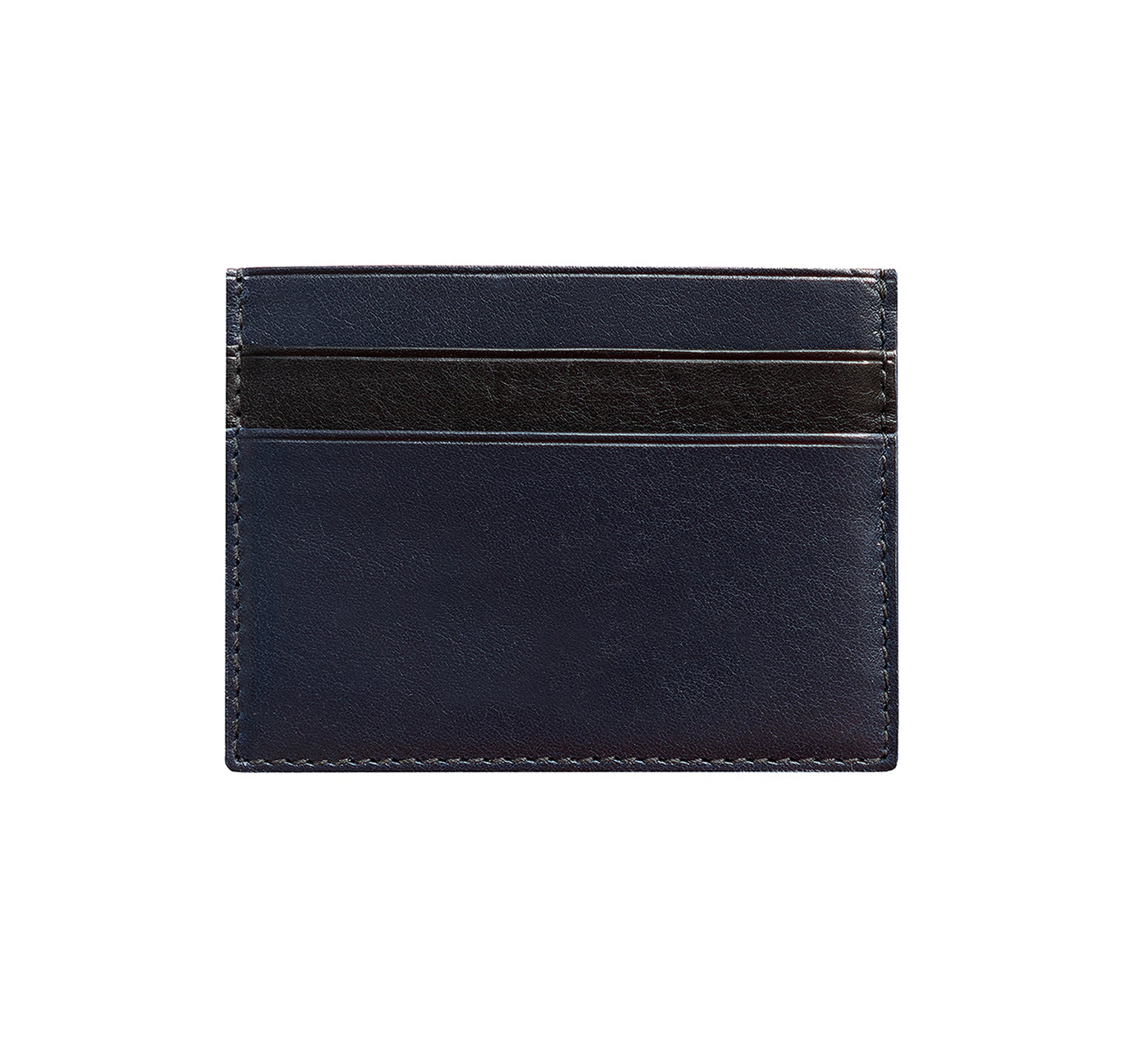 Mens Leather Card Holder in 'Royal Blue/Black' showing reverse side.