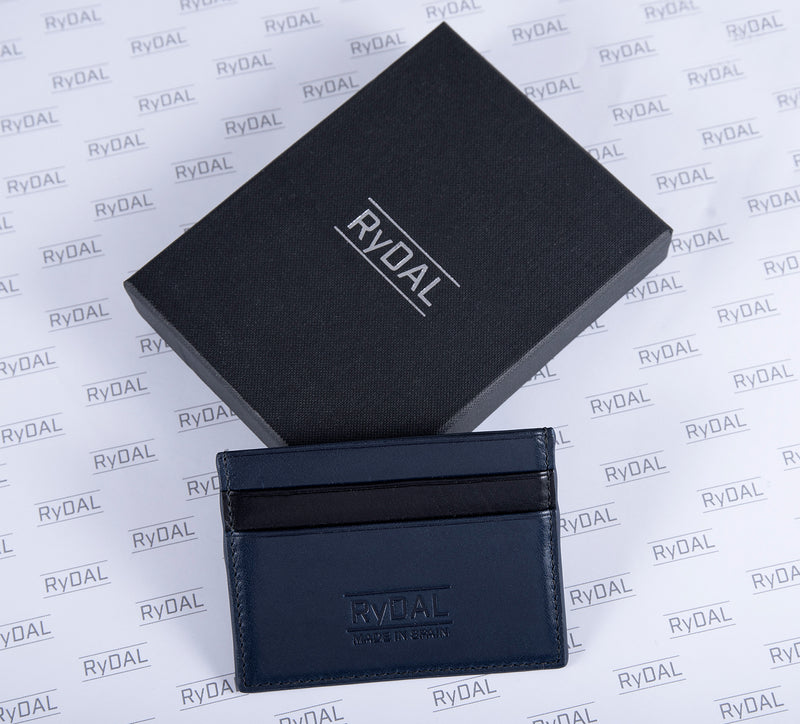 Mens Leather Card Holder in 'Royal Blue/Black' with Giftbox.