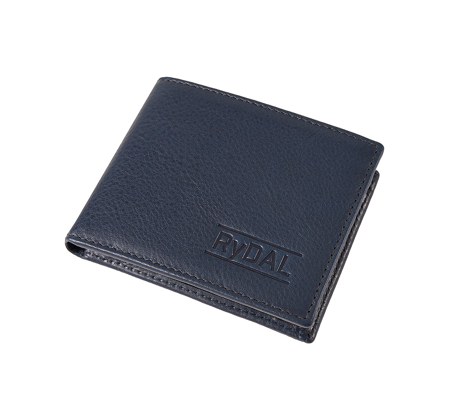 Mens Leather Wallet with Coin Pocket from Rydal in 'Royal Blue/Black' showing wallet closed.