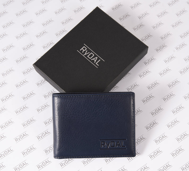 Mens Leather Wallet from Rydal in 'Royal Blue/Black' with Giftbox.