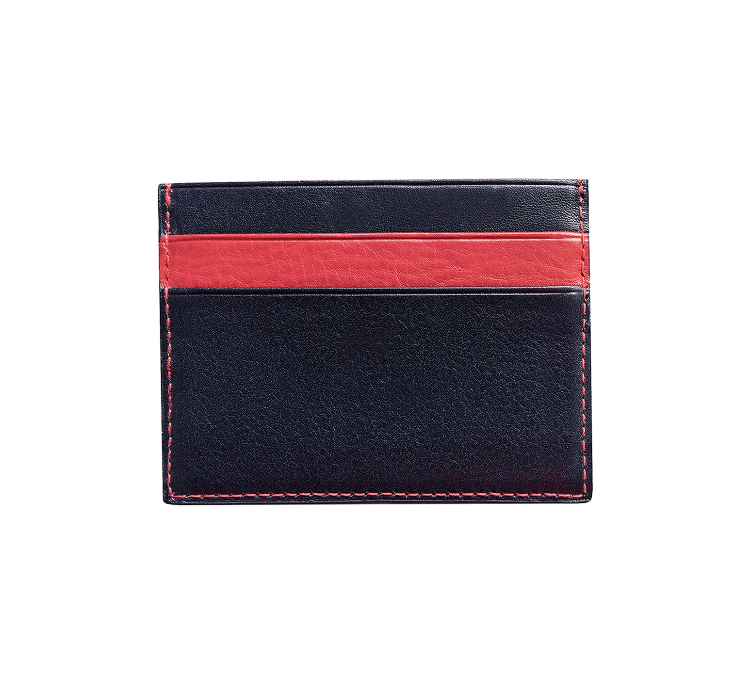 Mens Leather Card Holder in 'Royal Blue/Red' showing reverse side.