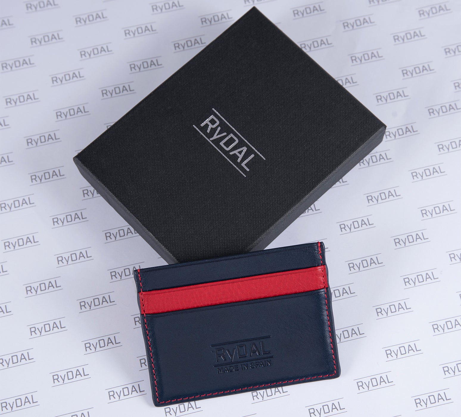 Mens Leather Card Holder in 'Royal Blue/Red' with Giftbox.