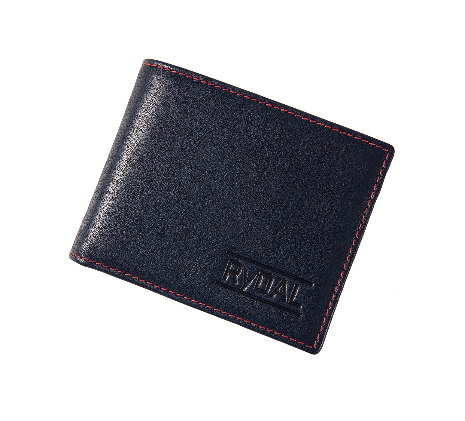Mens Leather Wallet with Coin Pocket from Rydal in 'Royal Blue/Red' showing wallet closed.