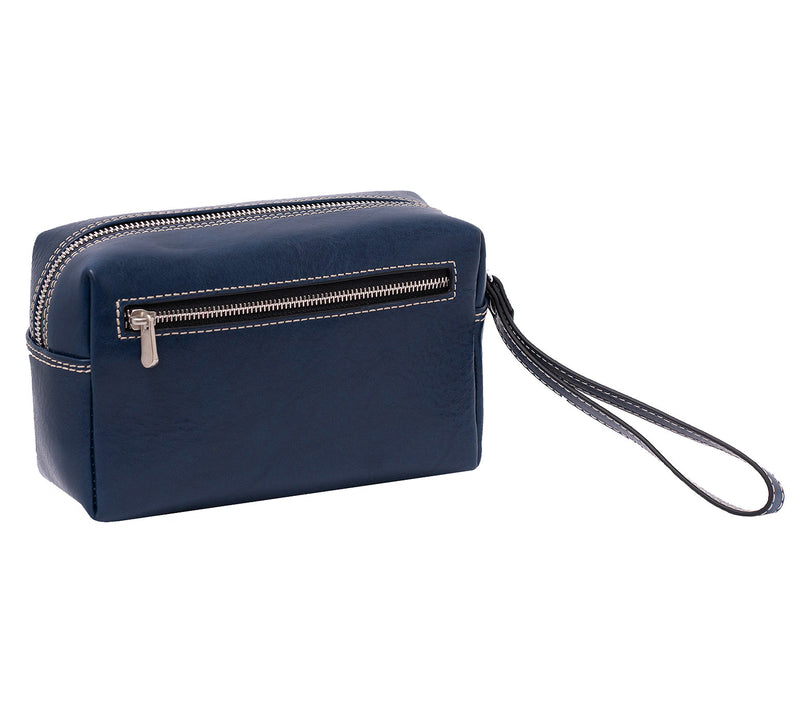 Leather Wrist Bag from Rydal in 'Royal Blue' showing reverse.